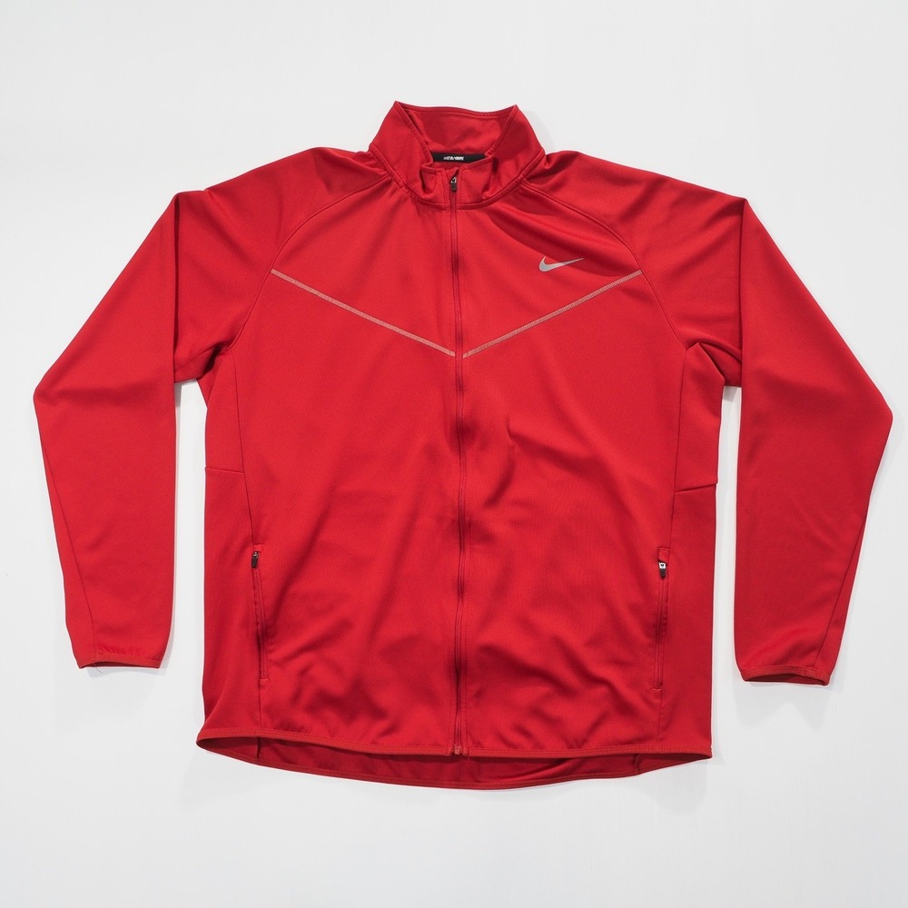 Nike Jacket Mens XXL Red Dri Fit Running Full Zip Track Athletic Active Warm Up